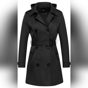 Double-Breasted Waterproof Belted & Hooded ClassicTrench Coat